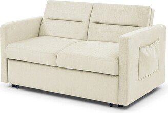 Loveseats Sofa Bed with Pull-out Bed，Adjsutable Back and Two Arm Pocket