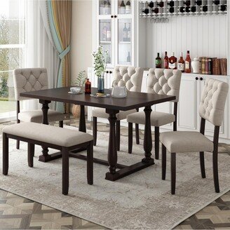 Simplie Fun 6-Piece Dining Table and Chair Set with Special-shaped Legs and Foam-covered Seat Back Cushions for Dining Room (Espresso)