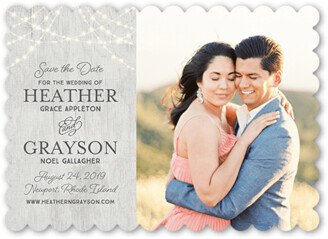Save The Date Cards: Glowing Ceremony Save The Date, Grey, 5X7, Pearl Shimmer Cardstock, Scallop