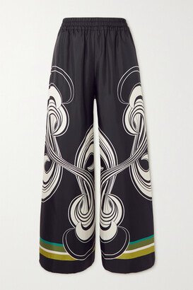 Printed Silk-twill Wide-leg Pants - Black