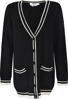 Contrasting-Trim V-Neck Cardigan