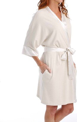 Shala Knit Robe With Pockets And Satin Trim In Eggnog