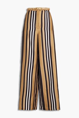 Belted striped satin-twill wide-leg pants