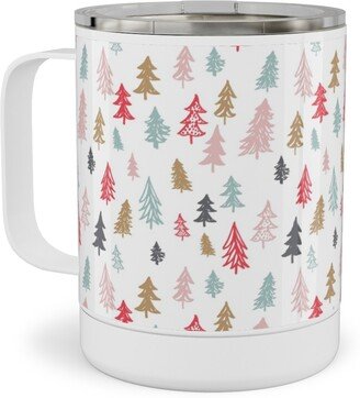 Travel Mugs: Forest Sketch - Red And Pink Stainless Steel Mug, 10Oz, Red