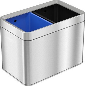 Open Top Dual Compartment Trash Can & Recycle Bin 5.3 Gallon Rectangular Silver Stainless Steel