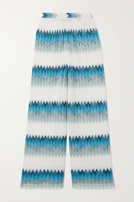 Striped Metallic Crochet-knit Wide-leg Pants - Blue