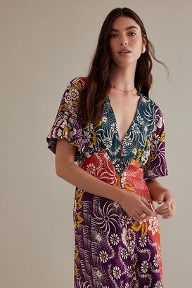 By Anthropologie Short-Sleeve V-Neck Button-Front Midi Dress