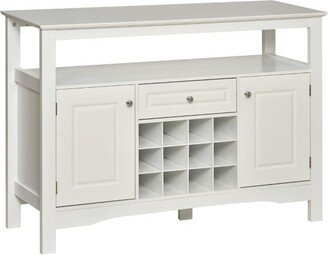 HOMCOM Modern Sideboard, Wooden Kitchen Buffet Cabinet with Drawer and 12-Bottle Wine Rack for Living Room, White