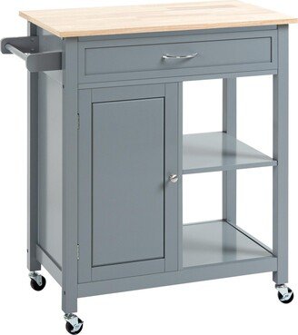 Homcom Kitchen Trolley, Wood Top Utility Cart on Wheels with Open Shelf and Storage Drawer for Dining Room, Kitchen, Grey