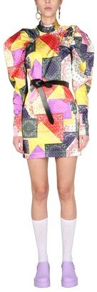 All-Over Patterned Belted Mini Dress