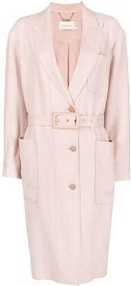 Belted Button-Up Coat-AB