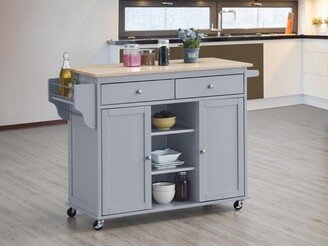 TiramisuBest Grady Cottage Kitchen Island Storage Cart Natural Finish Top, Grey