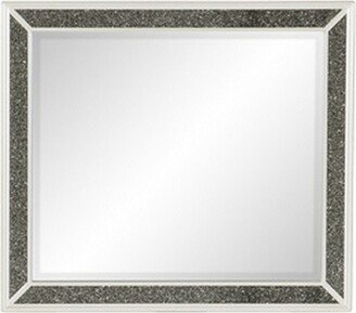 Edolie 41 Inch Rectangular Accent Mirror, Silver Glitter Trim, Pearl White - 37 H x 41 W x 2 L Inches