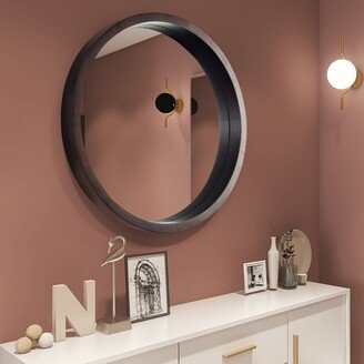 Kahomvis Round Walnut Wall Decorative Mirror with 2 hooks on the back