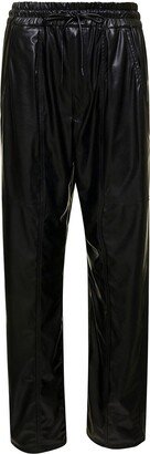 'Brina' Black Pants with Drawstring Closure in Shiny Faux Leather Woman