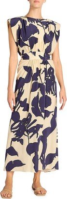 Tropical Cap Sleeve Midi Dress