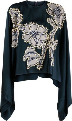 Bead-Embellished Draped-Sleeve Blouse