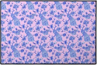 Door Mats: Chinoiserie Peacock Floral Door Mat, Pink