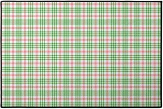 Door Mats: Pink, Green, And White Plaid Door Mat, Green