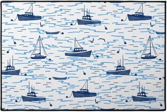 Door Mats: Harbor Boats - Blue Door Mat, Blue