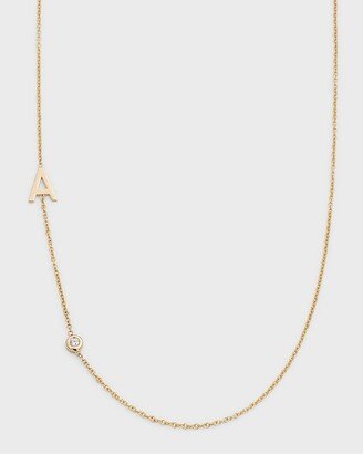 Zoe Lev Jewelry 14k Yellow Gold Personalized Asymmetric Initial & Diamond Bezel Necklace