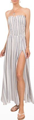 Morgan Striped Strapless Maxi Slit Dress