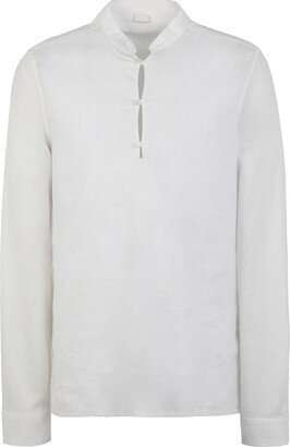 Linen-cotton Korean Collar L/sleeve Shirt Shirt White