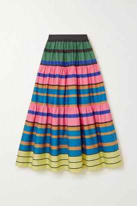 Sea Tiered Striped Stretch-cotton Midi Skirt - Multi