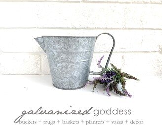 Big Mouth Galvanized Watering Pitcher, Plant Watering, Rustic Farmhouse Decor, Child's Can, Outdoor Plants, Fixed Handle