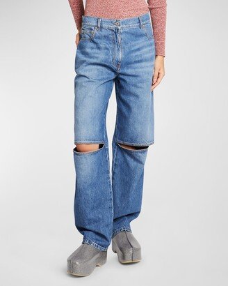 Mid-Rise Cutout-Knee Bootcut-Leg Jeans