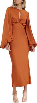 Demi Cutout Long Sleeve Satin Maxi Dress