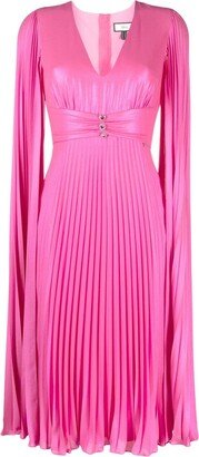 NISSA Pleated Cape-Sleeved Dress