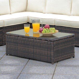 Fene Contemporary Brown 35-inch Wide Glass Top Outdoor Coffee Table