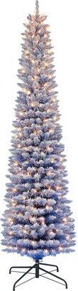 Puleo 6.5' Pre-Lit Flocked Fashion Pencil Tree with 200 Underwriters Laboratories Clear Incandescent Lights, 356 Tips