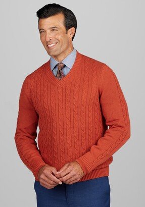 Big & Tall Men's Tailored Fit Cable Knit V-Neck Sweater