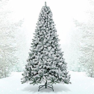 Tangkula 9ft Snow Flocked Christmas Tree 1498 Premium Hinged Tips Artificial Unlit Tree