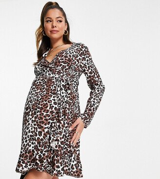 Missguided Maternity wrap mini dress in animal print