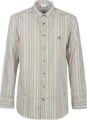 Striped Logo Embroidered Buttoned Shirt