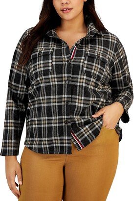 Plus Womens Plaid Cold Weather Shirt Jacket