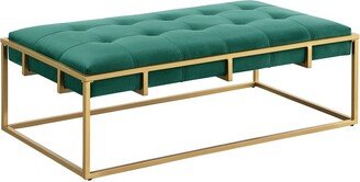 Best Master Furniture Elron Velvet Tufted Rectangular Ottoman with Gold Base