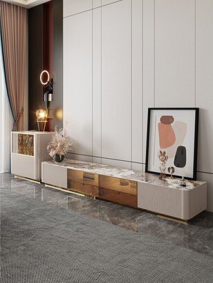 JASIWAY Light luxury Style TV Stand and Side Cabinet, Cream White