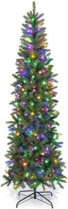 Tangkula 7.5 ft Full Artificial Christmas Tree Pre-lit Christmas Tree w/Warm White & Multi-color LED Lights Foldable Metal Stand