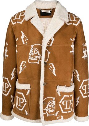 Logo-Embroidered Suede Coat-AA