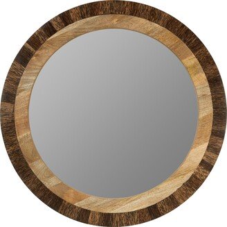 Jourdain River of Goods Round Brown and Tan Wood and Glass Wall Mirror - 32 x 32 x 1