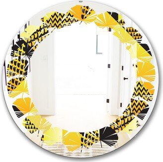 Designart 'Retro Hexagon Pattern II' Printed Modern Round or Oval Wall Mirror - Leaves