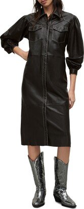 Ava Long Sleeve Leather Shirtdress