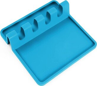 Silicone Utensil Rest with Drip Pad for Multiple Utensils - Blue
