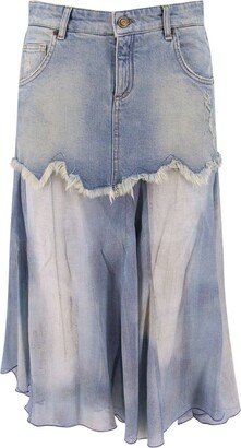 Layered Denim Maxi Skirt