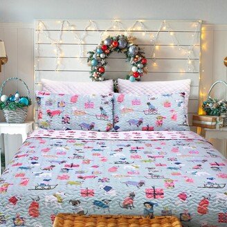 Two Threads Fancy Dogs Holiday Christmas Gifts Reversible Lightweight Microfiber Quilt Set