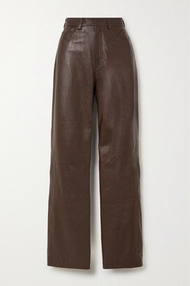 Yeal Leather Straight-leg Pants - Brown